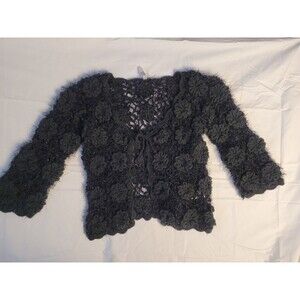 Monoreno Black Crochet Cardigan Sweater Womens Sz L Floral Design Soft Boho